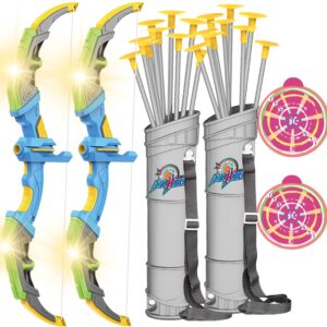 LED Bow and Arrow Toy Set with 10 Suction Cup Arrows, Target, and Quiver for Kids