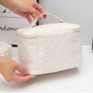 White Large Capacity Travel Makeup Bag, Portable Cosmetic Organizer with Stain Resistance