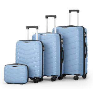 V-Stripe 4-Piece PP Luggage Set with Handbag - Sky Blue Grain, 14/20/24/28in