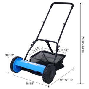 14-Inch 5-Blade Push Reel Lawn Mower with Grass Catcher - Blue