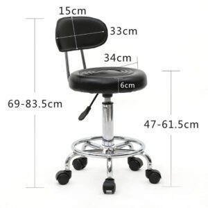 Adjustable Round Salon Stool with Backrest - Black