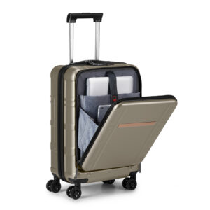 Airline Approved 20 Inch Carry On Luggage: ABS+PC Hard Shell, Front Compartment, Spinner Wheels, Khaki