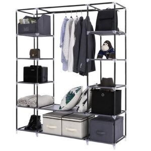 69-inch Portable Clothes Wardrobe Closet with Non-Woven Fabric, Gray