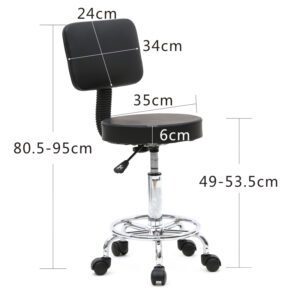 Adjustable Salon Chair with Back, Round Black