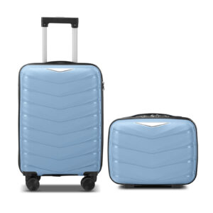 V-Stripes 2-Piece Luggage Set: PP Handbag & 14in/20in Trolley Cases, Sky Blue