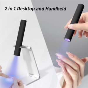 Mini UV LED Nail Lamp with Stand - Portable Rechargeable Cordless Gel Curing Light, Black