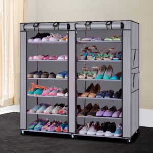 Gray Non-woven Fabric Shoe Rack, 6-Row 12-Lattice Storage