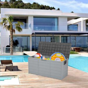 260L Outdoor Garden Plastic Storage Box with Wheels and Lockable Seat