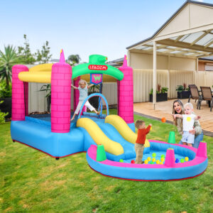 Kids Inflatable Bounce House with Climbing Wall and Jumping Area