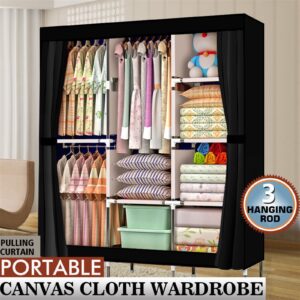 71 Inch Portable Wardrobe Closet with Shelves and Hanging Rod, Black