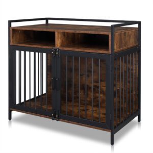 38.6" Metal Dog Cage Furniture for Small/Medium Dogs - Rustic Brown