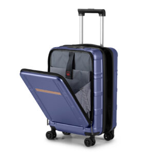 20 Inch Blue Carry-On Luggage with Front Pocket, Spinner Wheels & TSA Lock