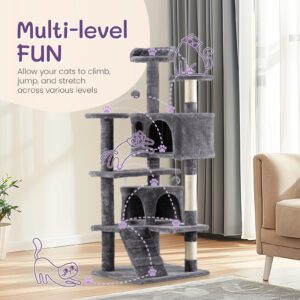 53-inch Multi-Level Cat Tree with Scratching Posts, Condos, and Activity Tower, Dark Grey
