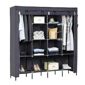 67 Inch Portable Wardrobe Closet with 12 Shelves and 4 Pockets, Gray