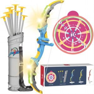 LED Bow and Arrow Toy Set with 10 Suction Cup Arrows, Targets, and Quiver for Kids