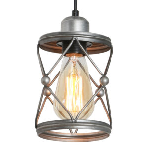 Silver Grey Industrial Rustic Mini Cage Pendant Light for Kitchen Island