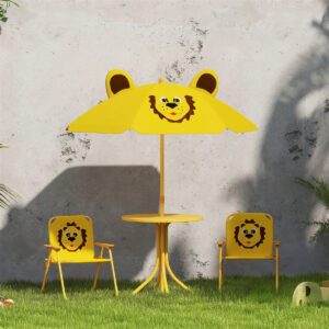 Kids Outdoor Picnic Set with Foldable Chairs and Umbrella - Yellow