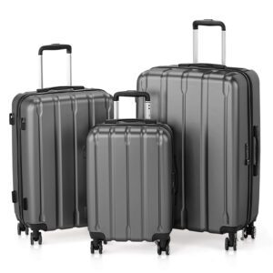 Vertical Stripes ABS PC Trolley Suitcase - 20in, 24in, 28in - Dark Gray