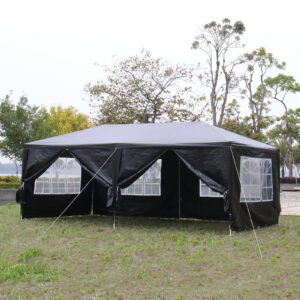 10x20 ft Outdoor Party Tent with 6 Removable Sidewalls, Waterproof Canopy - Black